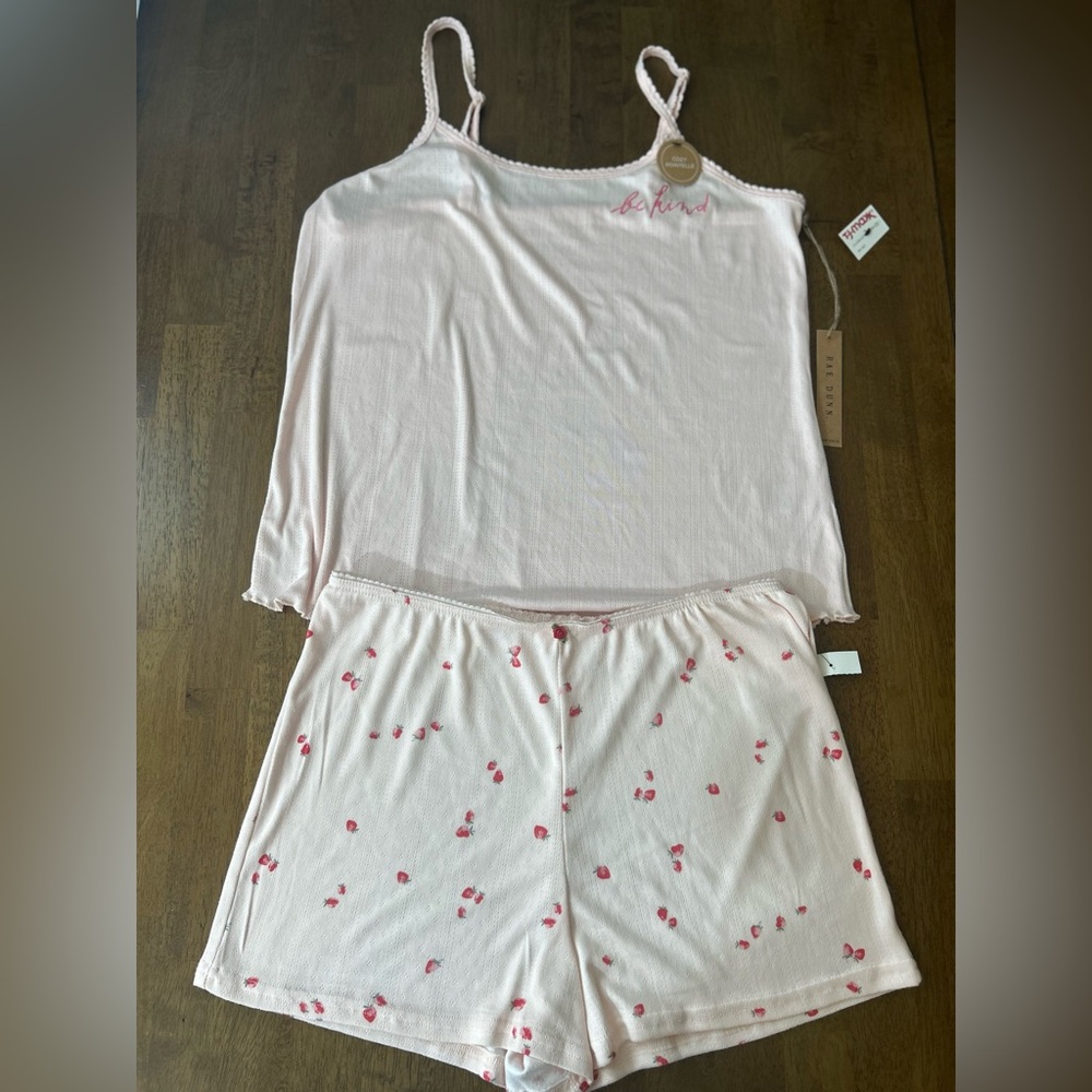 Rae Dunn NWT Rose  and Pink Pointelle Women's Sleepwear Set Medium - Be Kind